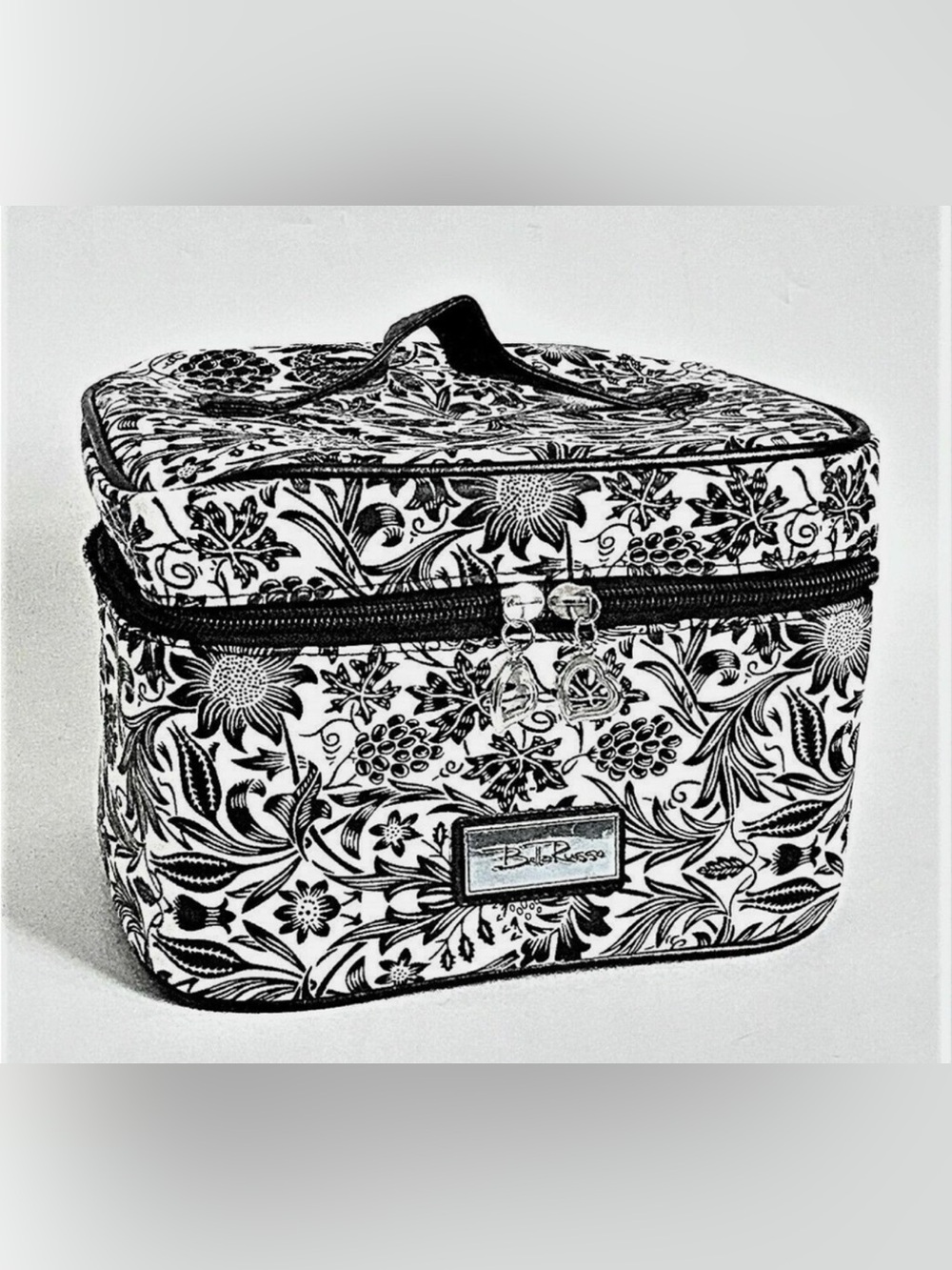 Bella Russo Black White Floral Flower Cosmetic Bag Case